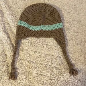 Grey and light blue crocheted hat